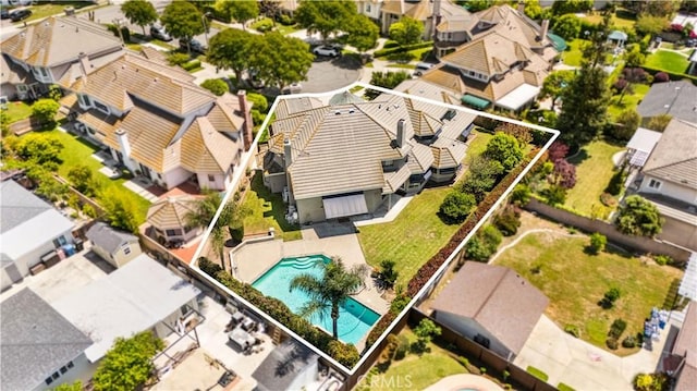 519 Connie Rae Way, Arcadia, CA 91006 - aerial perspective of suburban area with a pool and property boundaries highlighted