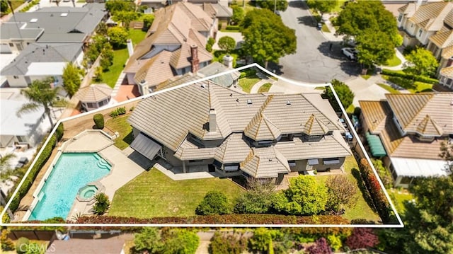 519 Connie Rae Way, Arcadia, CA 91006 - aerial perspective of suburban area with property parcel outlined and a pool