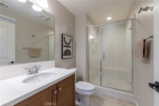 full bath with visible vents, tile patterned floors, and a stall shower