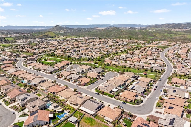 birds eye view of property with a residential view and a mountain view