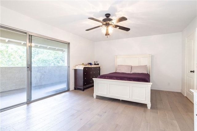 26144 Rainbow Glen Dr, Newhall, CA 91321 - bedroom featuring access to exterior, light wood finished floors, ceiling fan, and baseboards