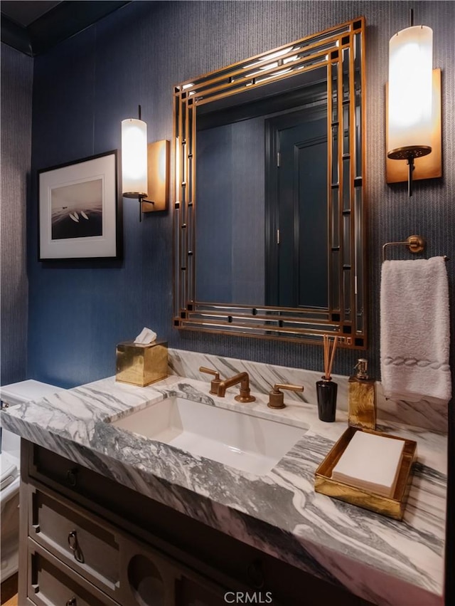 617 Anderson St, Manhattan Beach, CA 90266 - bathroom with wallpapered walls and vanity