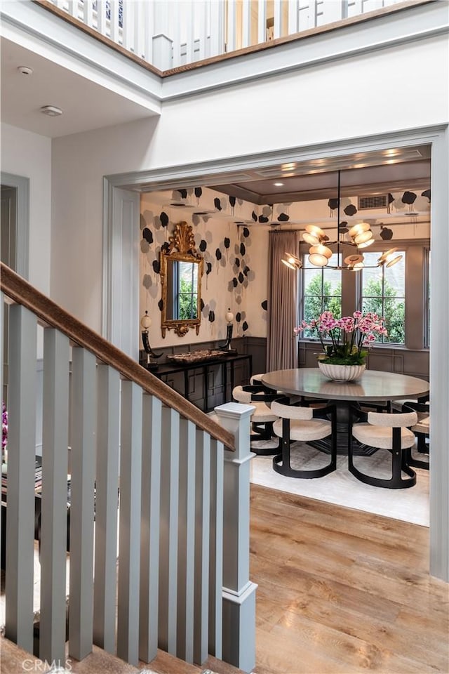 617 Anderson St, Manhattan Beach, CA 90266 - interior space with a chandelier, light wood-style floors, a high ceiling, and visible vents