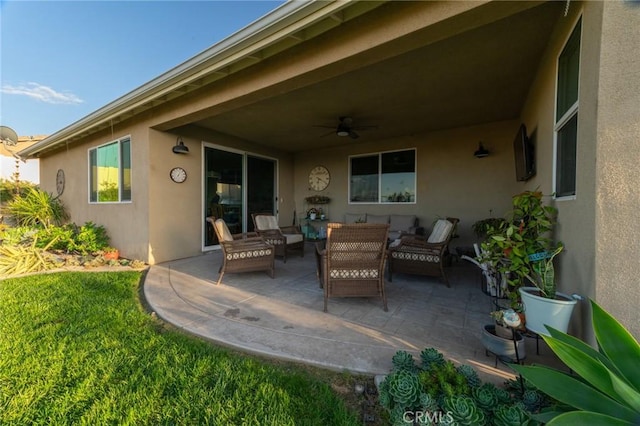 view of patio / terrace featuring outdoor lounge area and a ceiling fan