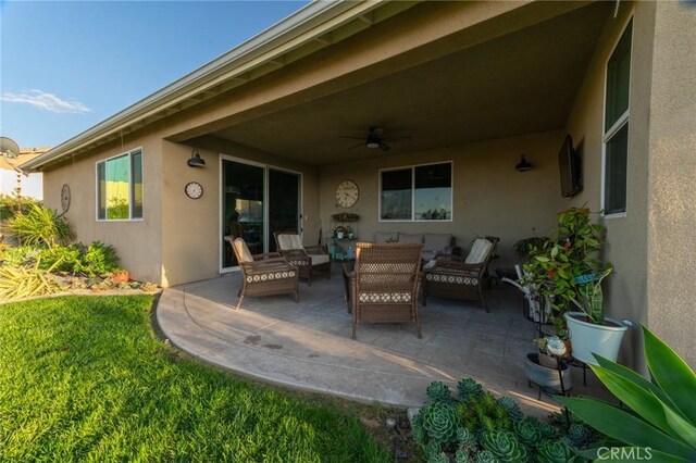 18182 Bissel Dr, Riverside, CA 92508 - view of patio / terrace featuring a ceiling fan and an outdoor living space