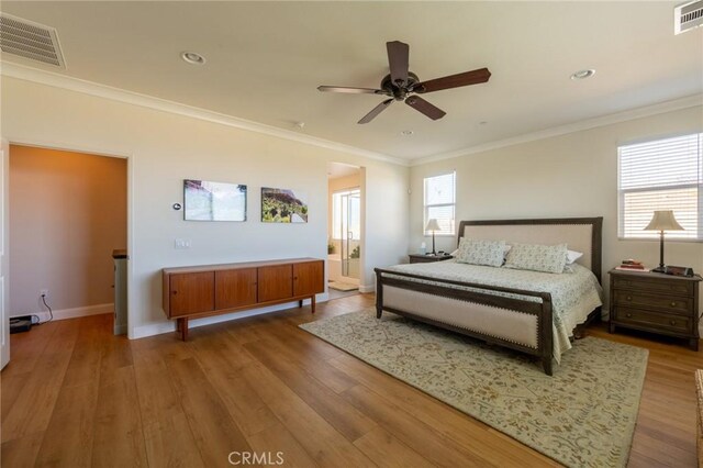 18182 Bissel Dr, Riverside, CA 92508 - bedroom with ornamental molding, wood finished floors, baseboards, recessed lighting, and a ceiling fan