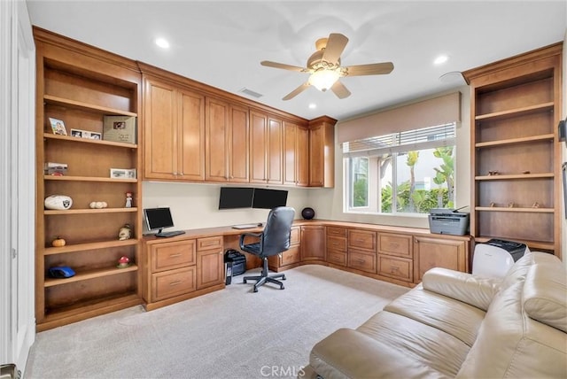 2 Aquila Way, Coto De Caza, CA 92679 - office with built in desk, light colored carpet, a ceiling fan, and recessed lighting