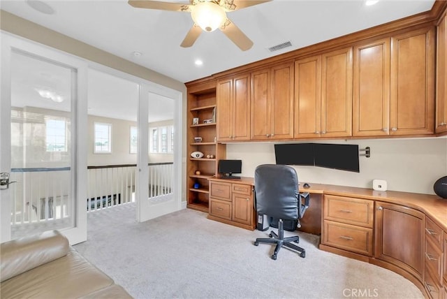 2 Aquila Way, Coto De Caza, CA 92679 - office space with built in desk, light colored carpet, a ceiling fan, and recessed lighting