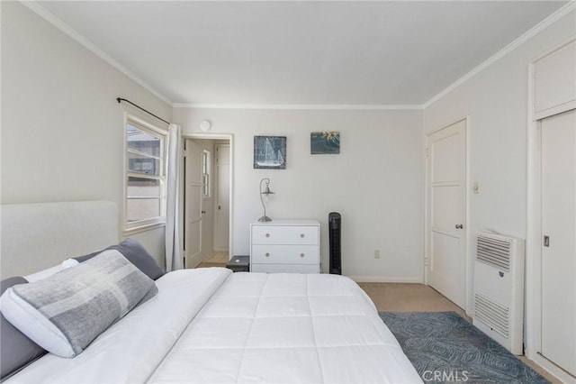 3515 E 1st St, Long Beach, CA 90803 - bedroom with carpet flooring, baseboards, ornamental molding, and heating unit