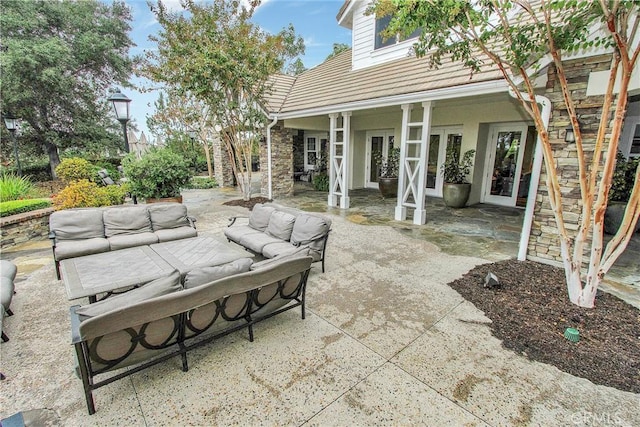 view of patio / terrace featuring french doors and an outdoor hangout area