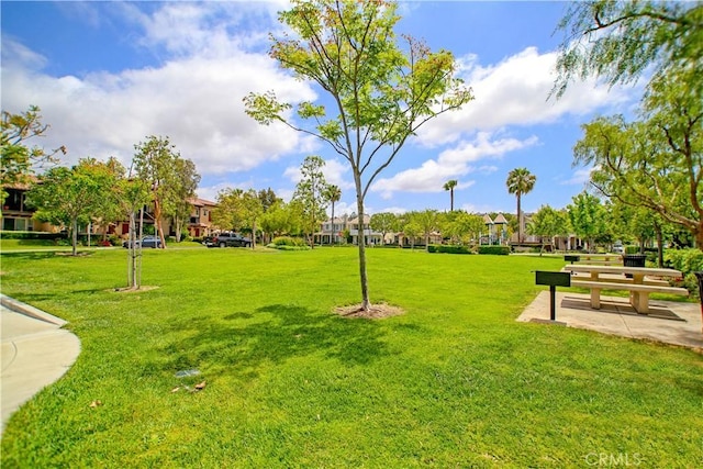 view of property's community with a lawn