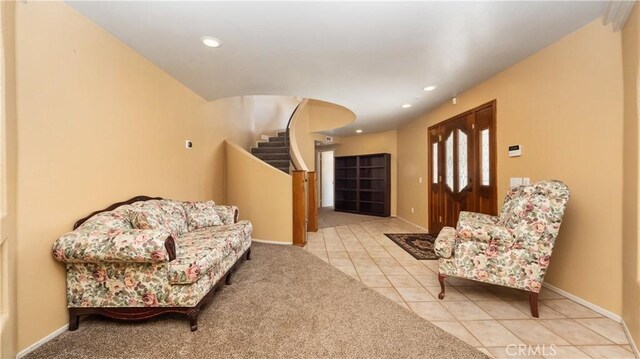 4176 Goss Rd, Phelan, CA 92371 - sitting room featuring tile patterned floors, stairway, recessed lighting, and carpet