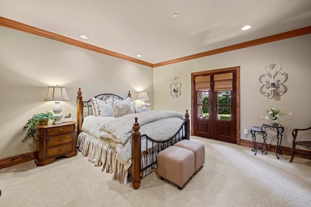 6314 El Apajo, Rancho Santa Fe, CA 92067 - bedroom featuring carpet, crown molding, and recessed lighting