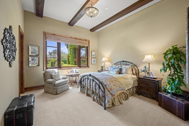 6314 El Apajo, Rancho Santa Fe, CA 92067 - carpeted bedroom with beamed ceiling and a chandelier