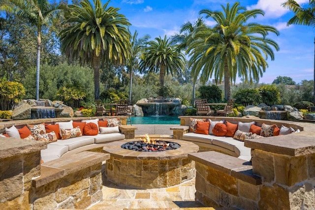 6314 El Apajo, Rancho Santa Fe, CA 92067 - view of patio / terrace with an outdoor living space with a fire pit