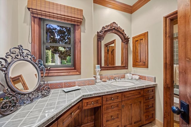 6314 El Apajo, Rancho Santa Fe, CA 92067 - bathroom featuring vanity and crown molding