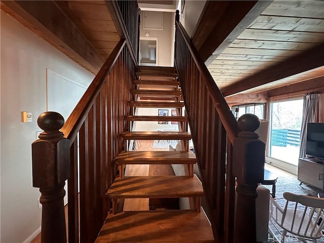 39500 Canyon Dr, Forest Falls, CA 92339 - stairway with wood ceiling