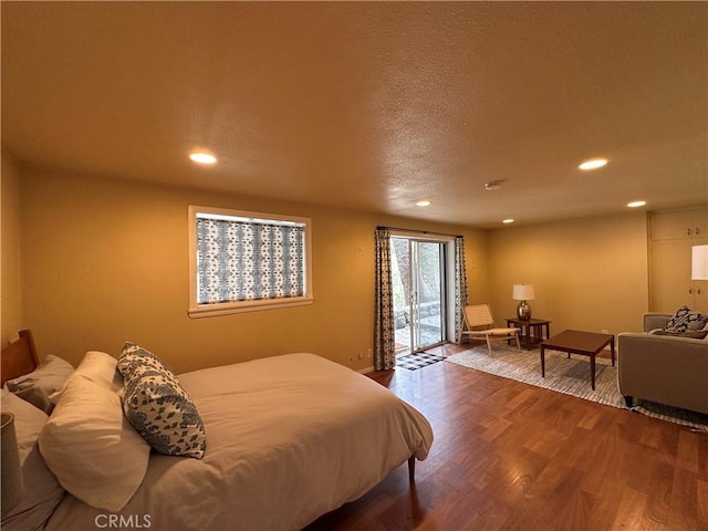 39500 Canyon Dr, Forest Falls, CA 92339 - bedroom featuring access to outside, wood finished floors, baseboards, and recessed lighting