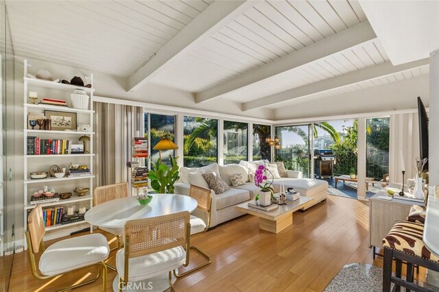 2516 Bayside Dr, Corona Del Mar, CA 92625 - sunroom with hardwood / wood-style floors, beamed ceiling, and wood ceiling