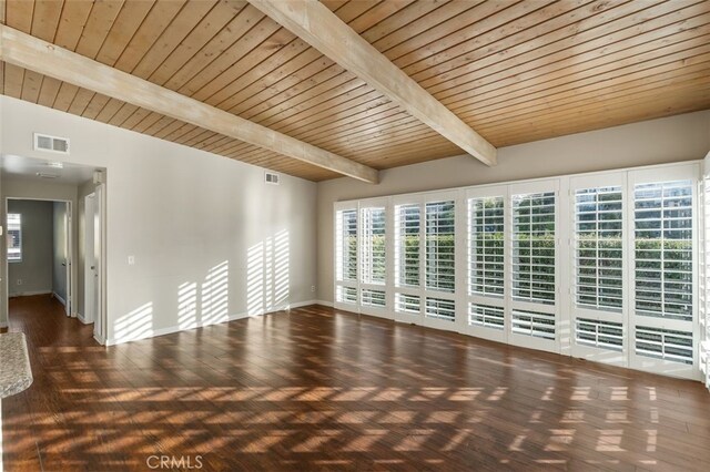 2516 Bayside Dr, Corona Del Mar, CA 92625 - unfurnished living room with visible vents, baseboards, vaulted ceiling with beams, and wood ceiling