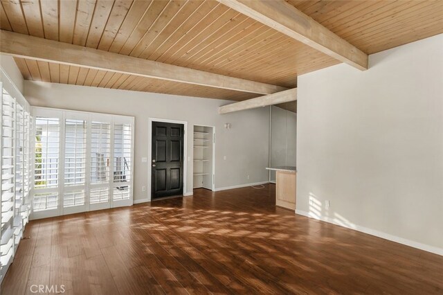 2516 Bayside Dr, Corona Del Mar, CA 92625 - interior space with baseboards, wood ceiling, wood finished floors, and lofted ceiling with beams