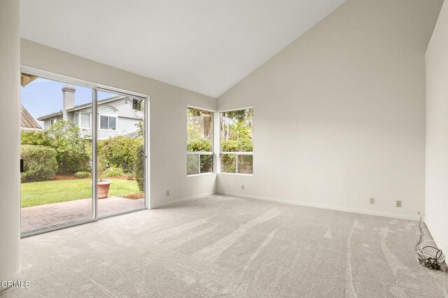 2101 Fox Den Ct, Oxnard, CA 93036 - unfurnished room featuring high vaulted ceiling, baseboards, and carpet floors