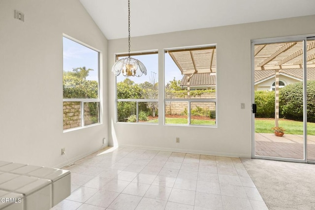 2101 Fox Den Ct, Oxnard, CA 93036 - unfurnished dining area featuring baseboards, an inviting chandelier, and lofted ceiling