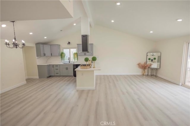 3456 Crownsworth St, Corona, CA 92879 - kitchen with a sink, dishwasher, light wood finished floors, extractor fan, and gray cabinets