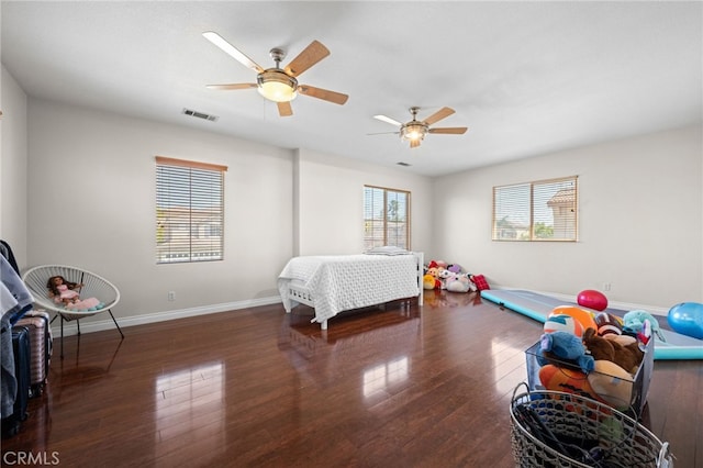 8481 Attica Dr, Riverside, CA 92508 - bedroom featuring wood finished floors, visible vents, a ceiling fan, and baseboards