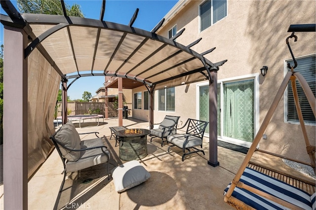 8481 Attica Dr, Riverside, CA 92508 - view of patio featuring a pergola, an outdoor fire pit, and fence
