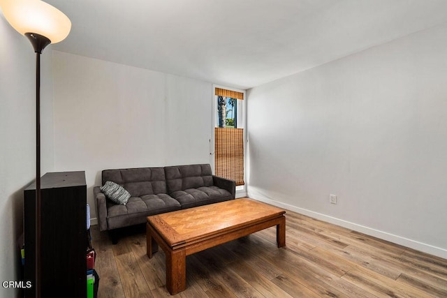 living room with baseboards and wood finished floors