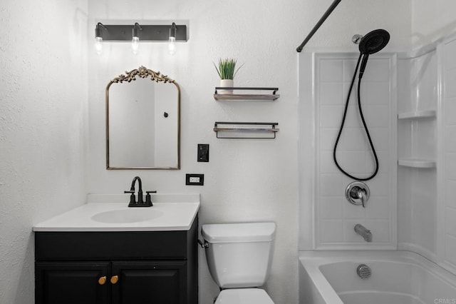 full bathroom with vanity, bathtub / shower combination, and toilet