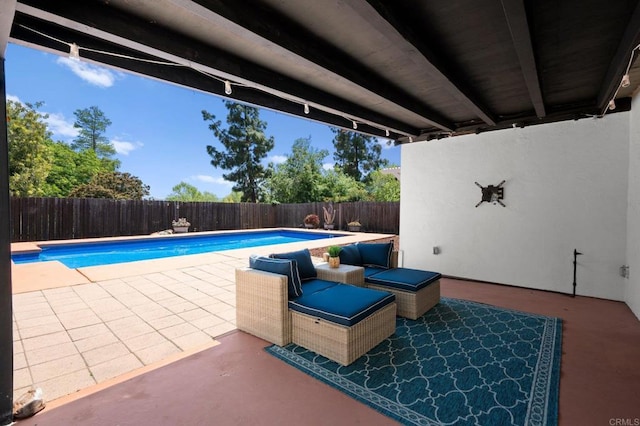 view of pool with a fenced in pool, a patio, and a fenced backyard