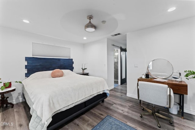 19459 Lull St, Reseda, CA 91335 - bedroom with baseboards, wood finished floors, recessed lighting, and a ceiling fan