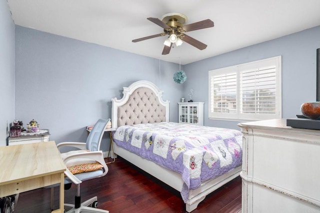 bedroom featuring a ceiling fan and wood finished floors