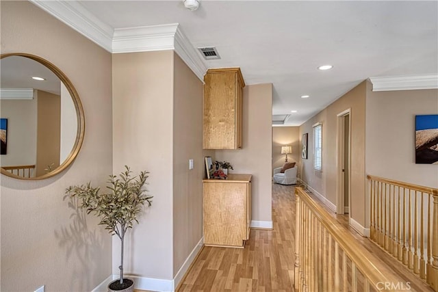 24932 Normans Way, Calabasas, CA 91302 - hall with light wood-style flooring, recessed lighting, and crown molding