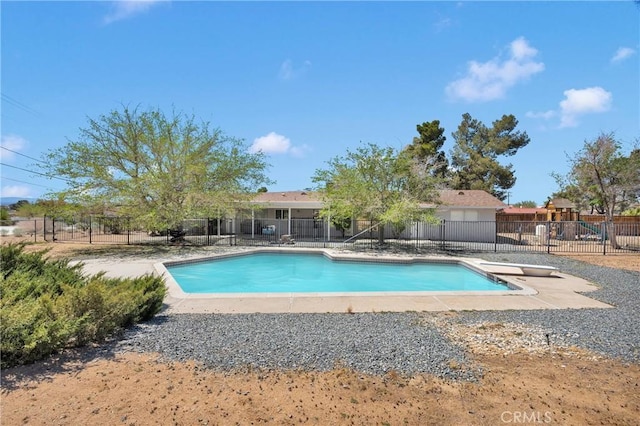 15895 Mandan Rd, Apple Valley, CA 92307 - view of pool with fence, a diving board, and a patio