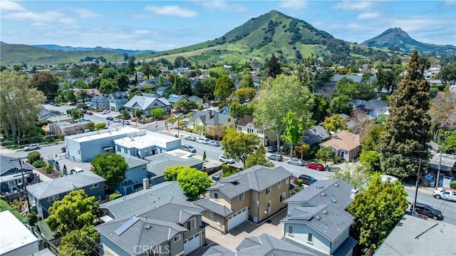 bird's eye view featuring a residential view and a mountain view