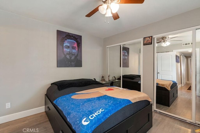 1192 Mitchell Ave Unit 66, Tustin, CA 92780 - bedroom with baseboards, wood finished floors, a ceiling fan, and a closet