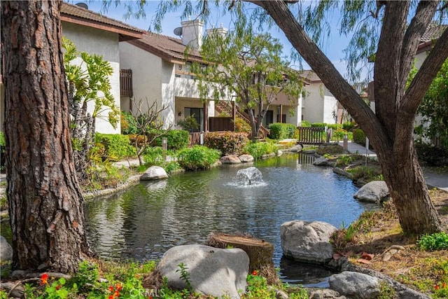 water view featuring a small pond