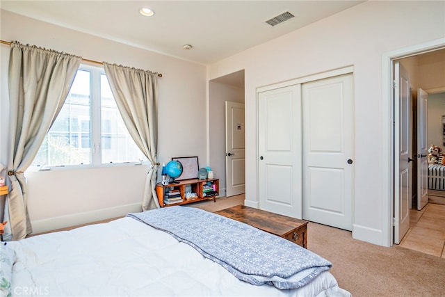 1550 Hibiscus Ave, Azusa, CA 91702 - carpeted bedroom featuring recessed lighting, visible vents, a closet, and baseboards