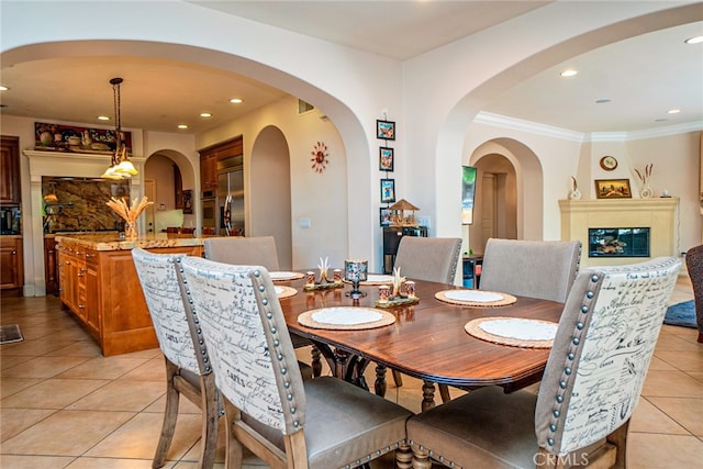 1550 Hibiscus Ave, Azusa, CA 91702 - dining space featuring crown molding, light tile patterned floors, and recessed lighting