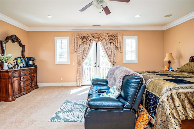 1550 Hibiscus Ave, Azusa, CA 91702 - bedroom with crown molding, carpet floors, access to exterior, and multiple windows