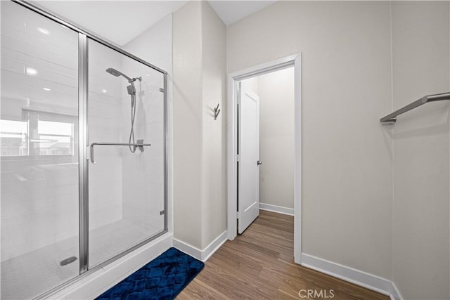 248 Keeper, Irvine, CA 92618 - bathroom with a shower stall, wood finished floors, and baseboards