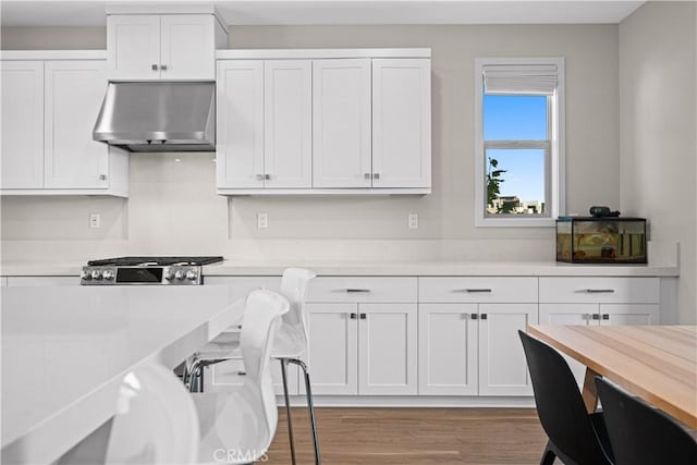 248 Keeper, Irvine, CA 92618 - kitchen with white cabinets, range hood, light countertops, and wood finished floors