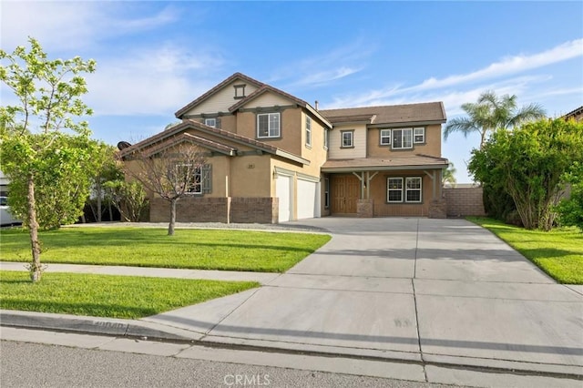 12949 Colonial Dr, Rancho Cucamonga, CA 91739 - view of front of house featuring stucco siding, a front yard, fence, an attached garage, and concrete driveway