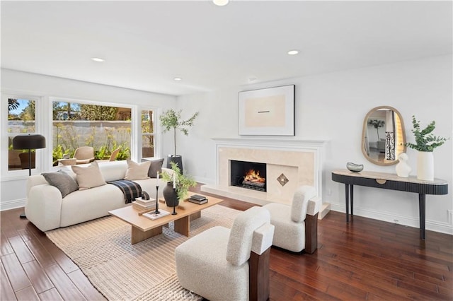 66 Drakes Bay Dr, Corona Del Mar, CA 92625 - living area with wood-type flooring, a high end fireplace, baseboards, and recessed lighting