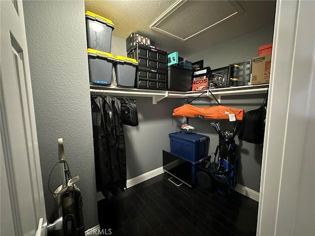 storage room featuring attic access