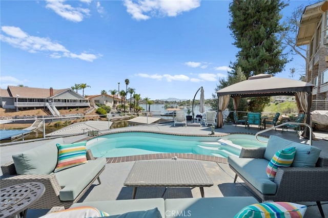 30594 Longhorn Dr, Canyon Lake, CA 92587 - view of pool featuring a gazebo, a patio area, and a pool with connected hot tub