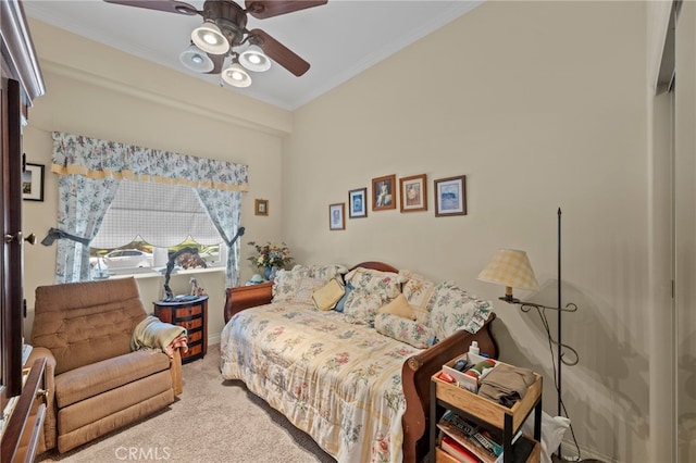 30594 Longhorn Dr, Canyon Lake, CA 92587 - carpeted bedroom featuring ornamental molding and a ceiling fan